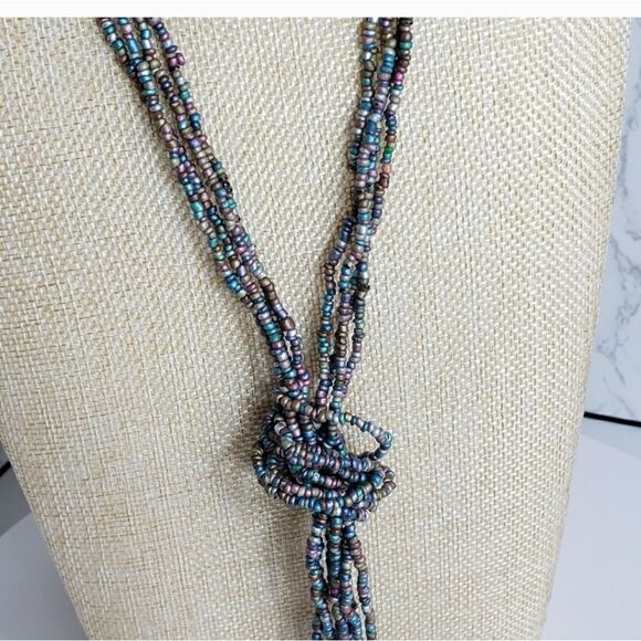 SET OF 4 Long Seed Bead Necklaces Blue Tan Pink - Picture 5 of 5